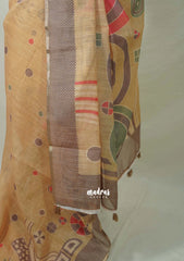 Sandal Beige - Pragathi - Linen Cotton Saree Modern Prints with Tiny Border - Perfect for Office Wear | Summer wear | Casual Wear