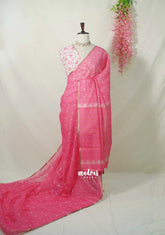 Cotton Candy Pink - Pragathi - Linen Cotton Saree Square Box Buttas Print with Contrast Blouse - Perfect for Office Wear | Summer wear | Casual Wear