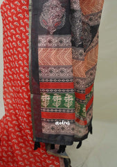 Orangish Red - Pragathi - Linen Cotton Saree Mango Bagru Prints with Tiny Border - Perfect for Office Wear | Summer wear | Casual Wear