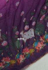 Lavender Plum - Pragathi - Linen Cotton Saree with Pichwai Border - Perfect for Office Wear | Summer wear | Casual Wear