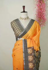 Pumpkin Orange - Pragathi - Linen Cotton Saree Buttas with Tiny Border - Perfect for Office Wear | Summer wear | Casual Wear