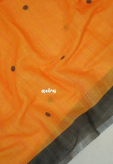 Pumpkin Orange - Pragathi - Linen Cotton Saree Buttas with Tiny Border - Perfect for Office Wear | Summer wear | Casual Wear
