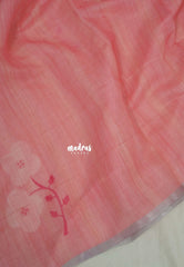 Peach Pink - Pragathi - Linen Cotton Saree with Floral Tiny Border - Perfect for Office Wear | Summer wear | Casual Wear