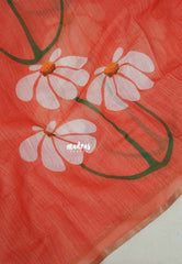 Peach Orange - Pragathi - Linen Cotton Saree with Buttas Leaf Border - Perfect for Office Wear | Summer wear | Casual Wear