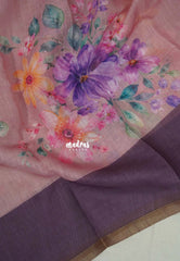 Muted Onion Pink - Pragath - Linen Cotton Saree with Floral Prints - Perfect for Office Wear | Summer wear | Casual Wear