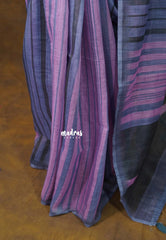 Muted Lilac - Pragath - Linen Cotton Saree with Modern Stipes - Perfect for Office Wear | Summer wear | Casual Wear