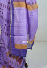 Lavender Purple - Pragathi - Linen Cotton Saree Geometric Motif Prints - Perfect for Office Wear | Summer wear | Casual Wear