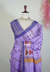 Lavender Purple - Pragathi - Linen Cotton Saree Geometric Motif Prints - Perfect for Office Wear | Summer wear | Casual Wear