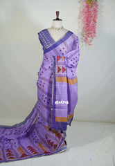 Lavender Purple - Pragathi - Linen Cotton Saree Geometric Motif Prints - Perfect for Office Wear | Summer wear | Casual Wear
