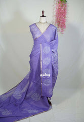 Soft Lavender - Pragathi - Linen Cotton Saree with Leaf Prints - Perfect for Office Wear | Summer Wear | Casual Wear