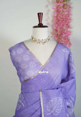 Soft Lavender - Pragathi - Linen Cotton Saree with Leaf Prints - Perfect for Office Wear | Summer Wear | Casual Wear