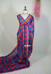 Rainbow Checks - Pragathi - Linen Cotton Saree with Madras Checks - Perfect for Office Wear | Summer wear | Casual Wear