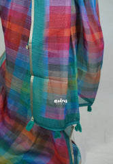 Peacock Multicolour - Pragathi - Linen Cotton Saree with Rainbow Madras Checks - Perfect for Office Wear | Summer Wear | Casual Wear