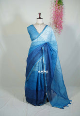 Azure Waves of Blue - Pragathi - Linen Cotton Saree with Artistic Prints - Perfect for Office Wear | Summer Wear | Casual Wear