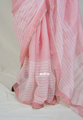 Peach Blush Pink - Pragathi - Linen Cotton Saree with Multiline Big Border - Perfect for Office Wear | Summer wear | Casual Wear