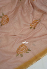 Sand Brown - Pragathi - Linen Cotton Saree with Flower Prints and Contrast Blouse - Perfect for Office Wear | Casual Wear