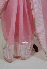 Strawberry Milk Pink - Pragathi - Linen Cotton Saree with Floral Blouse - Perfect for Office Wear | Casual Wear