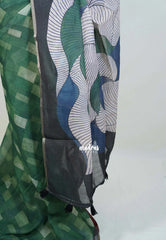 Forest Green - Pragathi - Linen Cotton Saree with Digital Prints and Contrast Blouse - Perfect for Office Wear | Casual Wear