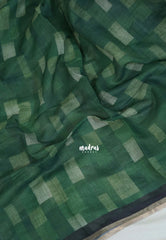 Forest Green - Pragathi - Linen Cotton Saree with Digital Prints and Contrast Blouse - Perfect for Office Wear | Casual Wear