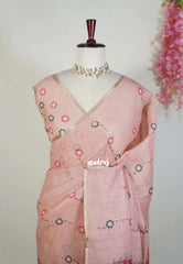 Earthy Peach - Pragathi - Linen Cotton Saree with Flower Prints - Perfect for Office Wear | Casual Wear