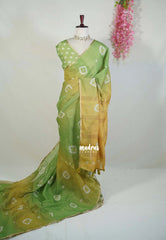 Green Shades of leaf - Pragathi - Linen Cotton Saree with Shibori Prints - Perfect for Office Wear | Casual Wear