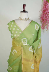 Green Shades of leaf - Pragathi - Linen Cotton Saree with Shibori Prints - Perfect for Office Wear | Casual Wear