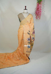 Melon Yellow - Pragathi - Linen Cotton Saree with Flower Prints - Perfect for Office Wear | Casual Wear