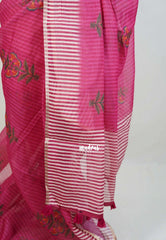 Queen's Pink - Pragathi - Linen Cotton Saree with Stripes with Floral Prints - Perfect for Office Wear | Casual Wear