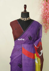 Lavender Purple - Pragathi - Linen Cotton Saree with Floral Print and Contrast Blouse - Perfect for Office Wear | Summer wear | Casual Wear