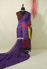 Lavender Purple - Pragathi - Linen Cotton Saree with Floral Print and Contrast Blouse - Perfect for Office Wear | Summer wear | Casual Wear
