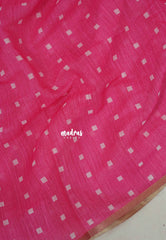 Cotton Candy Pink - Pragathi - Linen Cotton Saree Square Box Buttas Print wiht Contrast Blouse - Perfect for Office Wear | Summer wear | Casual Wear