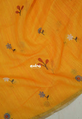 Orangish Yellow - Pragathi - Linen Cotton Saree Floral Prints with Tiny Border - Perfect for Office Wear | Summer wear | Casual Wear
