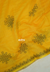 Paris Yellow - Pragathi - Linen Cotton Saree Kolam Print wiht Contrast Blouse - Perfect for Office Wear | Summer wear | Casual Wear