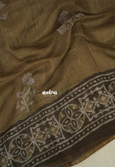 Muted Mustard Brown - Pragathi - Linen Cotton Saree with Batiq Prints - Best for Office Wear | Casual Wear