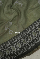 Muted Olive Green - Pragathi - Linen Cotton Saree with Batiq Prints - Best for Office Wear | Casual Wear
