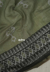Muted Olive Green - Pragathi - Linen Cotton Saree with Batiq Prints - Best for Office Wear | Casual Wear