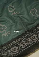 Muted Seafoam Green - Pragathi - Linen Cotton Saree with Batiq Prints - Best for Office Wear | Casual Wear