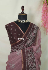 Muted Mauve Pink - Pragathi - Linen Cotton Saree with Batiq Prints - Best for Office Wear | Casual Wear