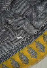 (PRE-BOOKING) Muted White and Black - Pragathi - Linen Cotton Saree Geometric Striped Pattern with Jaipur Prints - Best for Office Wear | Casual Wear