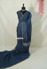 Midnight Blue - Pragathi - Linen Cotton Saree with Jaipur Prints - Best for Office Wear | Casual Wear