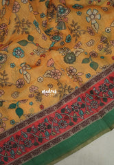 (PRE-BOOKING) Mild Orangish Yellow - Pragathi - Linen Cotton Saree with Kalamkari Prints - Best for Office Wear | Casual Wear