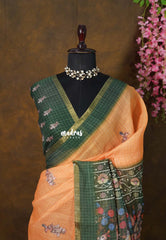 Mild Orange - Pragath - Linen Cotton Saree with Ram Parivar Prins - Perfect for Office Wear | Summer wear | Casual Wear