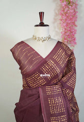 Chololate Brown - Pragathi - Linen Cotton Saree with Dots Prints Border and Pallu - Perfect for Office Wear | Summer wear | Casual Wear