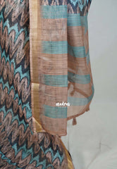 Peach & Teal - Pragathi - Linen Cotton Saree with Zigzag Prints and Tissue Border - Perfect for Office Wear | Summer Wear | Casual Wear