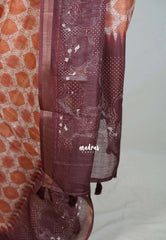 Rust Peach - Linen Cotton Saree Geometric Prints with Tissue Border - Perfect for Office Wear | Summer wear | Casual Wear