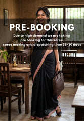 (PRE-BOOKING) Midnight Black - Pragathi - Linen Cotton Saree Plain with Checks Border and Blouse - Perfect for Office Wear | Summer wear | Casual Wear