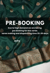 (PRE-BOOKING) Midnight Emerald Green - Soft Organza Silk with Zari Weaving with Banarasi Antique Border - Best for wedding reception