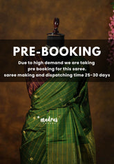 (PRE-BOOKING) Verdant Olive Green - Hamsavalli – Soft Silk Elegance rudraksham mayil kattam body contrast blouse - Perfect for Festive Wear