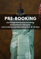 (PRE-BOOKING) Earthy Seafoam Green - Linen Cotton Saree with Leaf Print with Tiny Border - Best for Office Wear