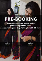 (PRE-BOOKING) Khadi linen Mukkonam Buttas Black Ganga Jamuna border